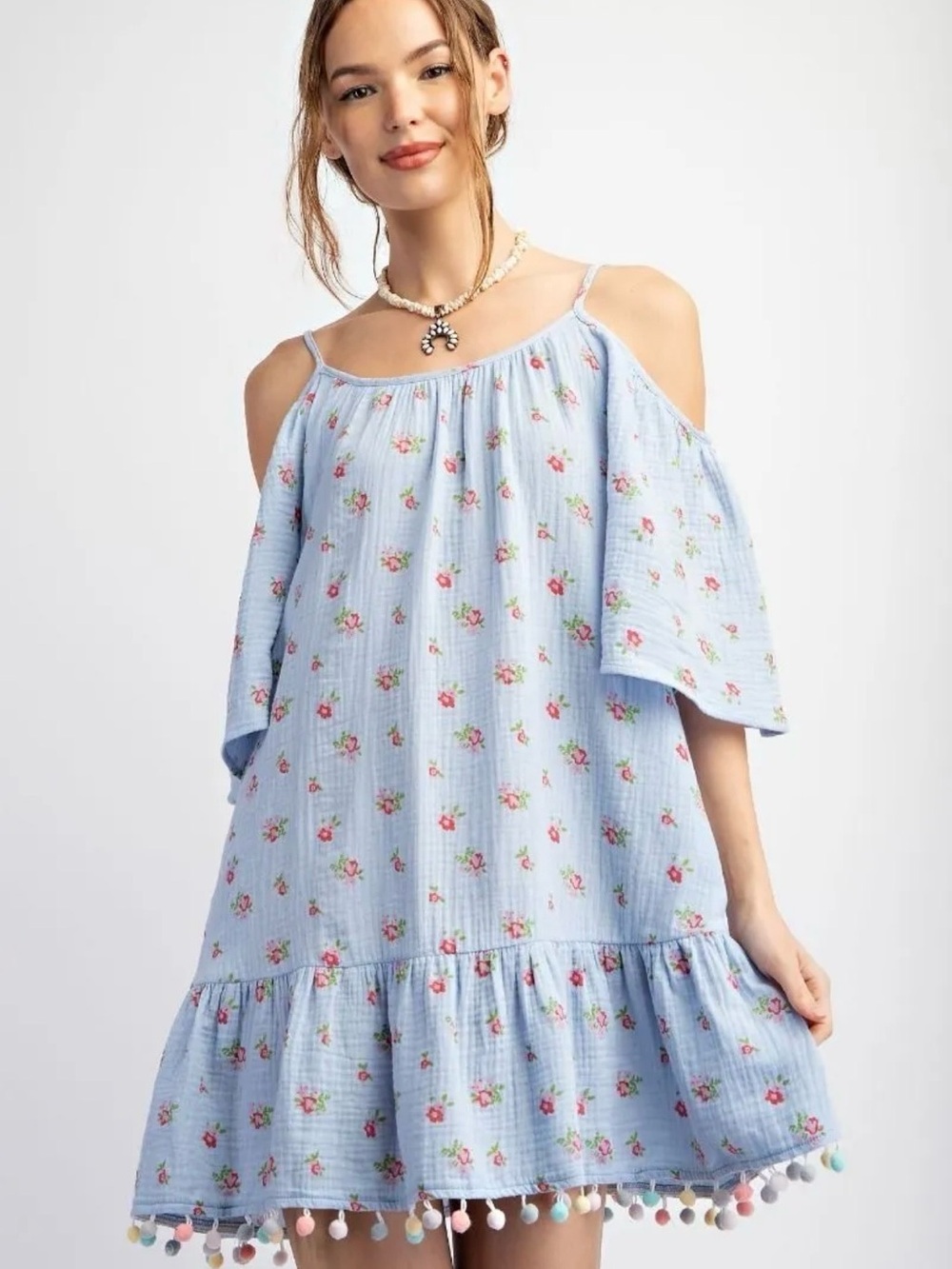 easel Peri Blue Floral Sundress with Pink and Green Accents